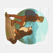 Girl and Mountain Dog Adventure Illustration フリースブランケット (正面(横))