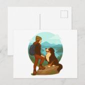 Girl and Mountain Dog Adventure Illustration ポストカード (正面/裏面)