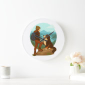 Girl and Mountain Dog Adventure Illustration ラージ壁時計 (ホーム)