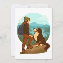 Girl and Mountain Dog Adventure Illustration 招待状