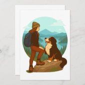 Girl and Mountain Dog Adventure Illustration 招待状 (正面/裏面)