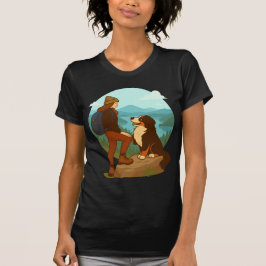 Girl and Mountain Dog Adventure Illustration Tシャツ