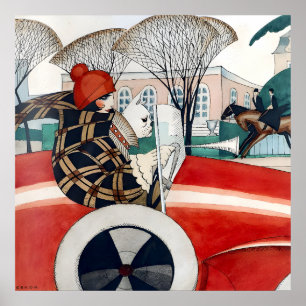 Girl and pug in an Automobile (1927) by Gerda Wege ポスター