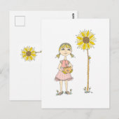 Girl and Sunflower Postcard ポストカード (正面/裏面)