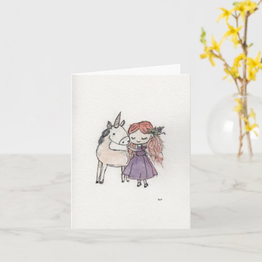 Girl and Unicorn Small カード (黄色い花)