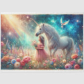 Girl And Unicorn Woodland Fairytale Decoupage 薄葉紙 (正面)