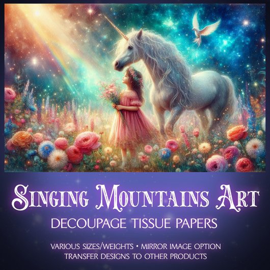 Girl And Unicorn Woodland Fairytale Decoupage 薄葉紙