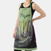 Girl and Wolf Cub Whimsical Art  エプロン (インサイチュ)