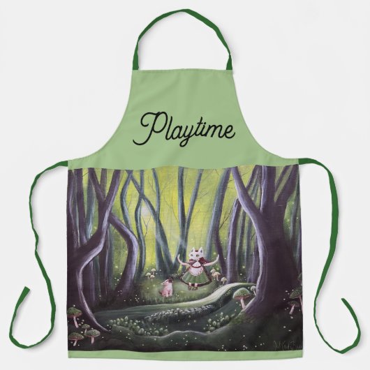 Girl and Wolf Cub Whimsical Art  エプロン (正面)