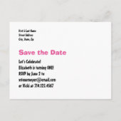 GIRL B4Eのために日付ピンクの白を保存する1st誕生日 案内ポストカード (裏面)