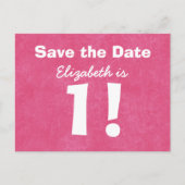 GIRL B4Eのために日付ピンクの白を保存する1st誕生日 案内ポストカード (正面)
