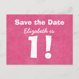 GIRL B4Eのために日付ピンクの白を保存する1st誕生日 案内ポストカード