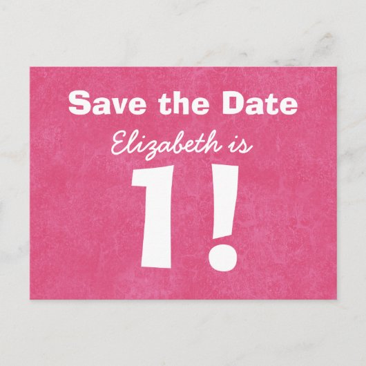 GIRL B4Eのために日付ピンクの白を保存する1st誕生日 案内ポストカード (正面)