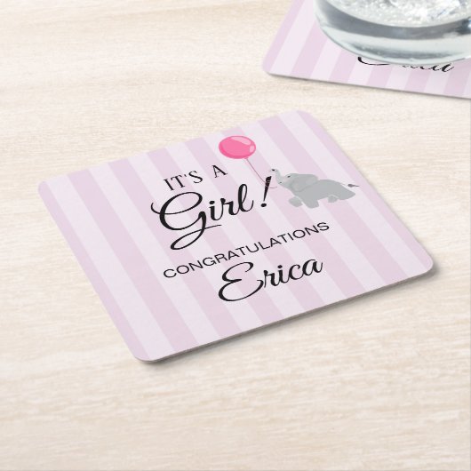 Girl Baby Shower スクエアペーパーコースター (アングル)