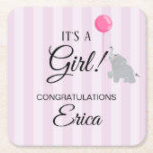 Girl Baby Shower スクエアペーパーコースター (正面)