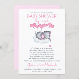 Girl Baby Shower by Mail Pink Elephant on Cloud 招待状