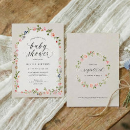 Girl Baby Shower Pink Beige Watercolor Floral Arch 招待状