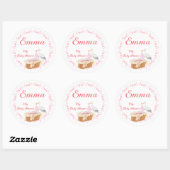 Girl Baby Shower Stickers: Charming Floral Border  ラウンドシール (シート)