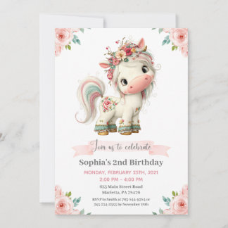 Girl Baby Unicorn Birthday Party Invitation 招待状