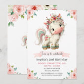 Girl Baby Unicorn Birthday Party Invitation 招待状 (正面/裏面)