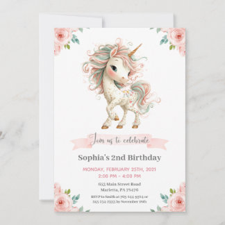 Girl Baby Unicorn Birthday Party Invitation 招待状