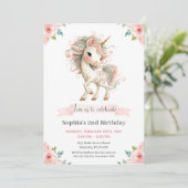 Girl Baby Unicorn Birthday Party Invitation 招待状 (スタンド正面)