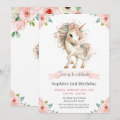 Girl Baby Unicorn Birthday Party Invitation 招待状 (正面/裏面)