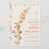  Girl Baptism Floral Watercolor Wildflowers 招待状 (正面/裏面)