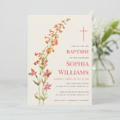  Girl Baptism Floral Watercolor Wildflowers 招待状 (スタンド正面)