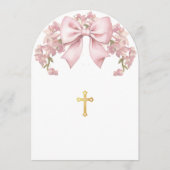 Girl Baptism Pink Bow Floral Elegant Gold Cross 招待状 (裏面)