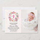 Girl Baptism Watercolor Pink Floral Invitations 招待状 (正面)