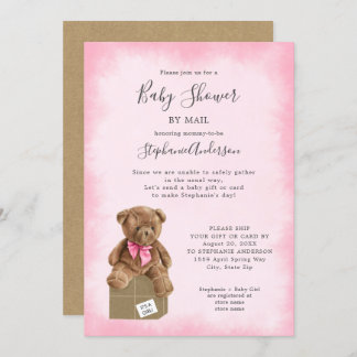 Girl Bear Baby Shower by Mail 招待状