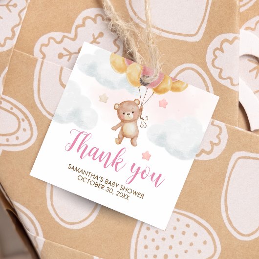 Girl Bear Bearly Wait Baby Shower Square フェイバータグ