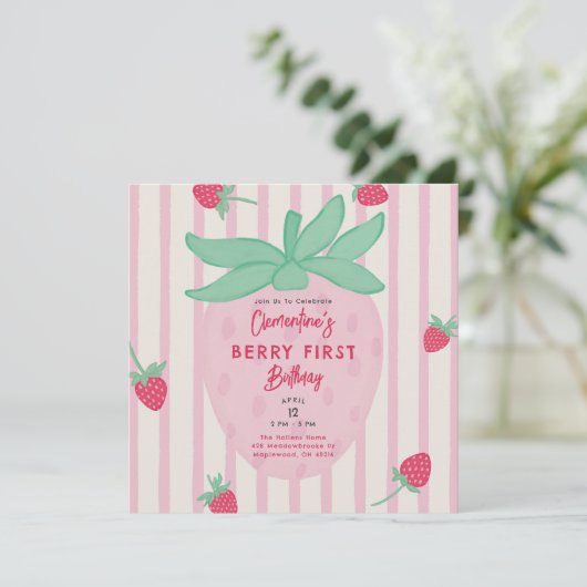 Girl Berry First Birthday Party Invitation (スタンド正面)