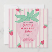 Girl Berry First Birthday Party Invitation (正面)