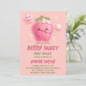 Girl Berry Sweet Strawberry Baby Shower 招待状 (スタンド正面)