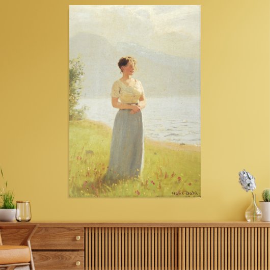 Girl Beside A Fjord キャンバスプリント (インサイチュ (リビング))