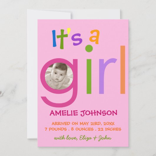 Girl Birth Announcement Photo cardだ 案内状 (正面)