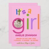 Girl Birth Announcement Photo cardだ 案内状 (正面/裏面)