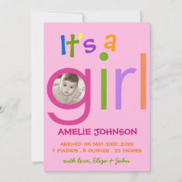 Girl Birth Announcement Photo cardだ 案内状