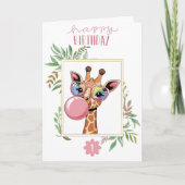 Girl Birthday Giraffe Rainbow Glasses Bubble Cute カード (正面)