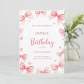 Girl Birthday Invitation Pink Bow Sweet Kids Party 招待状 (スタンド正面)