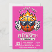 Girl birthday party with a basketball Ball theme 招待状 (正面)