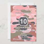 Girl Birthday Pink Green Camouflage Cute Custom 招待状 (正面)