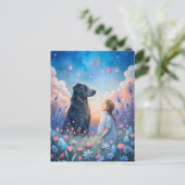 Girl Black Dog Starry Night Sky ポストカード (スタンド正面)