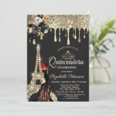 Girl Black Roses Eiffel Tower Gold Drips  招待状 (スタンド正面)