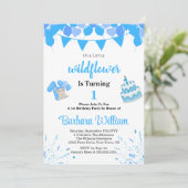 Girl Blue Bear 1st Birthday Invitation Card 招待状 (スタンド正面)