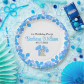Girl Blue Bear 1st Birthday Paper Plates ペーパープレート (パーティー)