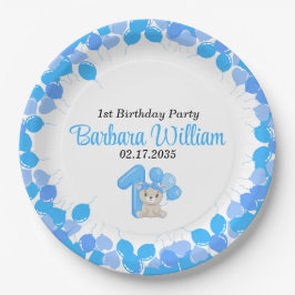 Girl Blue Bear 1st Birthday Paper Plates ペーパープレート