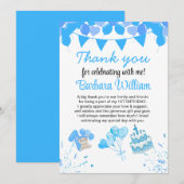 Girl Blue Bear 1st Birthday Thank You Card (正面/裏面)